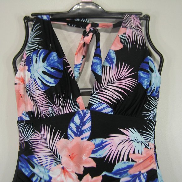 NWT DKNY ONE PIECE SWIMSUIT/MEDIUM HALTER FLORAL - Picture 3 of 6